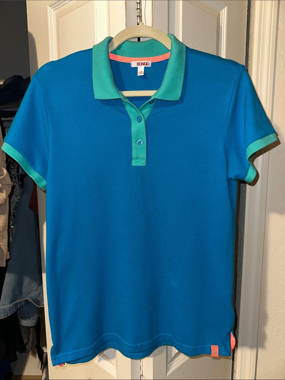 Vintage BONGO Aqua Blue Polo with Mint Trim